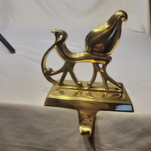 Solid Brass Sleigh Stocking Hanger Made In India 6" NIB Christmas Holiday Santa - Picture 2 of 7